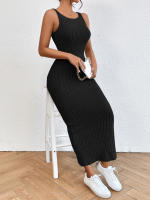 Vestido De Verano Sin Mangas Con Tirantes De Medio Tamaño Cuello Redondo Espalda Descubierta Tejido Ajustado De Pierna Un Solo Pasado Para Mujer - details 20