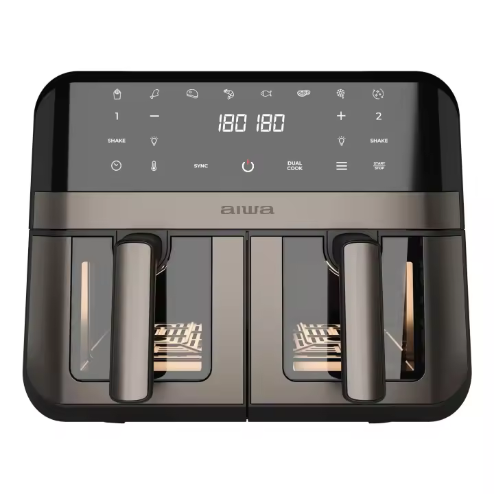 Aiwa - Freidora de aire AFR-9000 de 9 L y 2400 W con doble cesta, 8 programas preconfigurados y ventana de visualización para cocina eficiente - 1