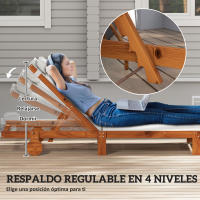 Outsunny Tumbona Reclinable de Madera con Ruedas Tumbona Jardín Exterior con Respaldo Ajustable en 4 Niveles y Reposacabezas Carga 120 kg para Patio Terraza Balcón 200x84x101 cm Blanca y Teca - details 3