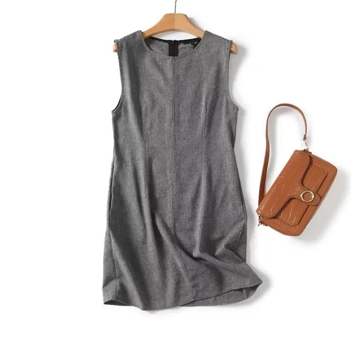 Women Gray O Neck Sleeveless Tank Dress New Autumn Straight Mini Dresses Female High Street Vestidos - 1
