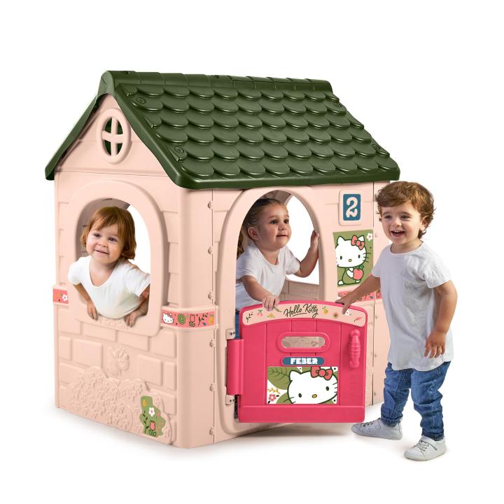 FEBER - Hello Kitty House, Casita Infantil con Puerta Abatible, Tiene Pegatinas para Decorar la Casita, Colores Resistentes a la Luz Solar, Montaje Fácil, A partir de 2 años, Famosa (FE201000)