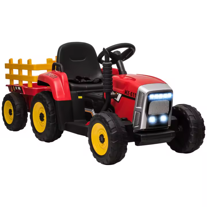 HOMCOM Tractor Eléctrico con Remolque Desmontable Coche Eléctrico para Niños 3-6 Años con Control Remoto Música MP3 Pantalla Luces y Cinturón de Seguridad 136,5x50x52,5 cm - 1
