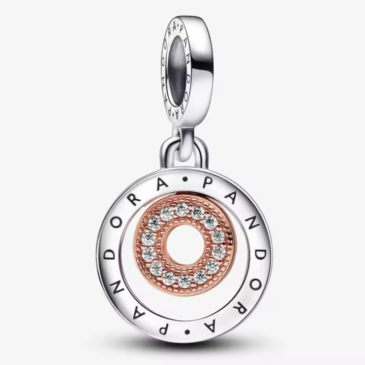 Pandora Charm de Colgante en Plata de Ley Charm de aro con Logo Bicolor  782287C01，Incluye Caja Original - 1