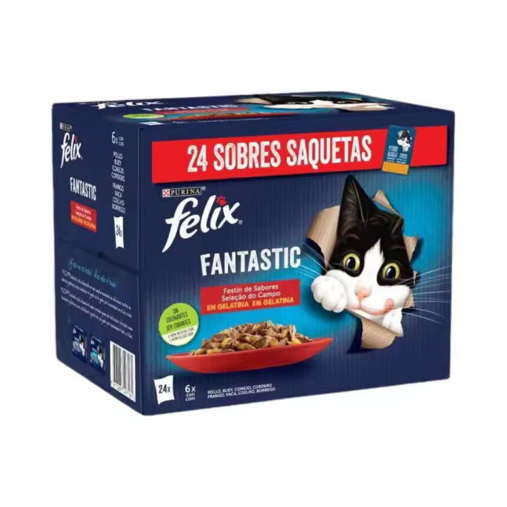FELIX - Fantastic - Comida Húmeda Festín de Sabores en Gelatina (Buey, Pollo, Conejo y Cordero) (2 Formatos) - 1