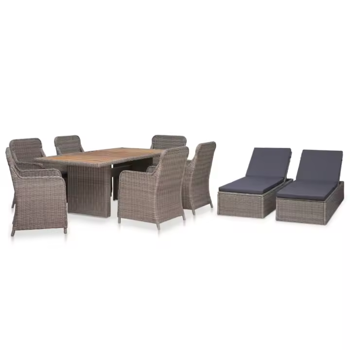 vidaXL Set de comedor de jardín 9 piezas ratán sintético marrón - 1