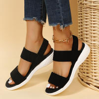 Sandalias De Mujer De Tejido Elástico Con Tacón Bajo Y Plataforma No Disponible Cómodas Y Ligeros Para Caminar En Verano Talla Real Adecuada Estilo Fashion - details 4