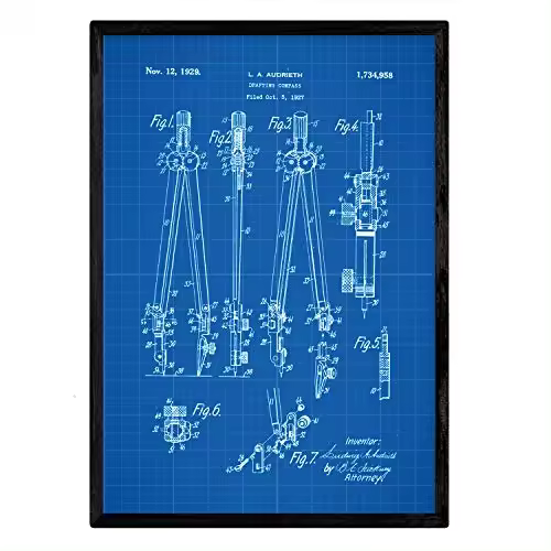 Nacnic Poster Con Patente De Compas. Lámina Con Diseño De Patente Antigua En Y Con Fondo Azul - 1