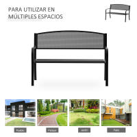 Outsunny Banco de Jardín de 2 Plazas Banco Exterior con Respaldo de Malla de Acero Carga 240 kg para Patio Terraza Balcón 127x60x87 cm Negro - details 5