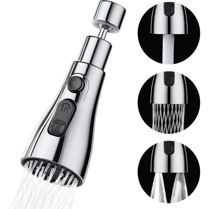 Caño giratorio de 360 °, grifo de fregadero de cocina FM22 M24, rociador de accesorio de grifo con 3 modos, aireador de cabezal Bubbler de repuesto, G1/2 - 1