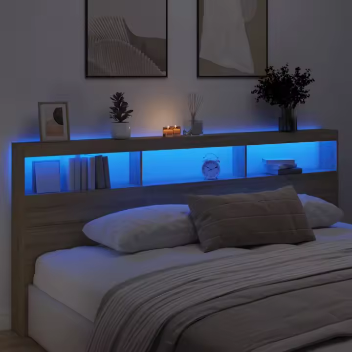vidaXL Cabecero de cama con LED roble Sonoma 220x17x102 cm - 1