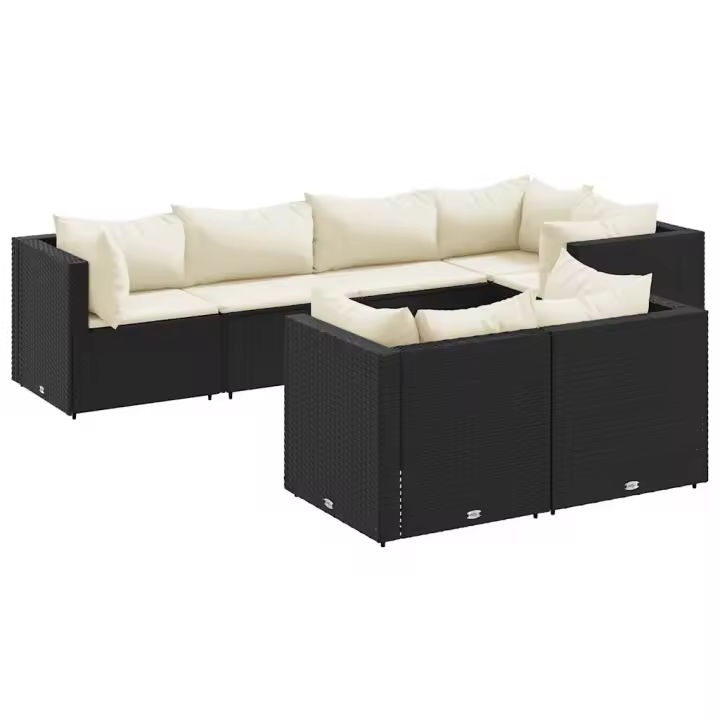 vidaXL Set de muebles de jardín y cojines 7 pzas ratán sintético negro - 1