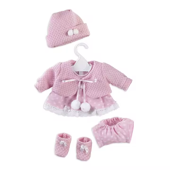 Muñecas Berbesa, Conjunto vestido, chaqueta rosa, pololos, gorrito y peucos con percha para muñeca de, 42cm, Muñecas para niñas muñecas juguetes para niñas muñecas recien nacidas muñecas recien nacidos - 1