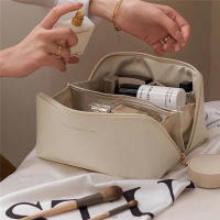 Bolso De Maquillaje Para Viajes Grande Y Portátil De Cuero PU Multifuncional Impermeable Para Mujer Bolsa De Lavado Para Baño - details 7