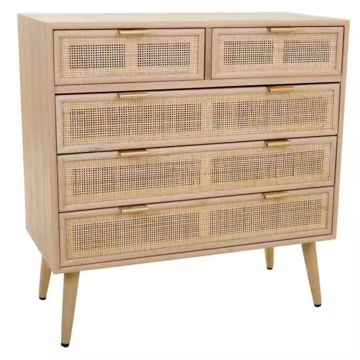 WANDERLUST DECO Cómoda de madera y rejilla marrón 80x39.5x81h cm - 1