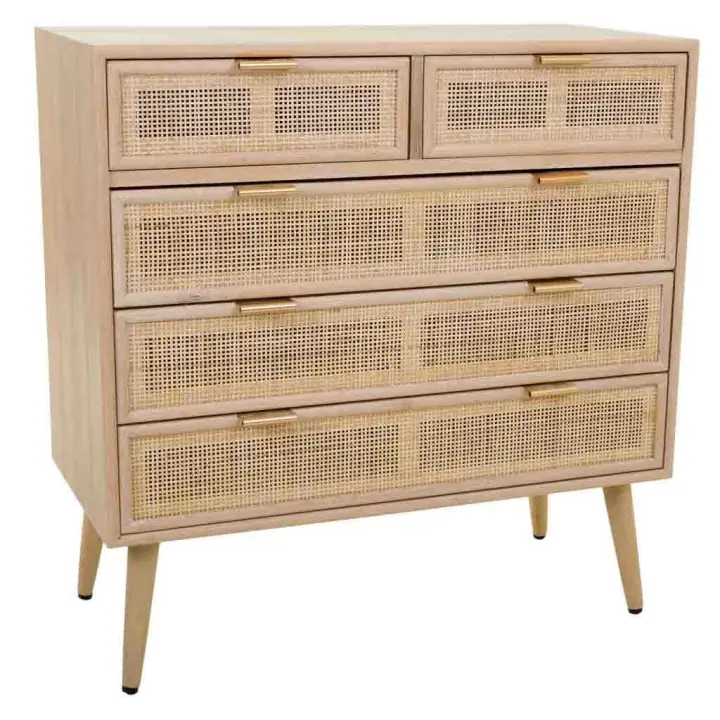 WANDERLUST DECO Cómoda de madera y rejilla marrón 80x39.5x81h cm - 1