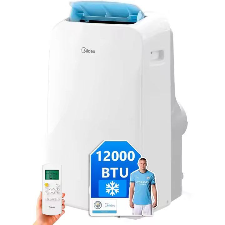 MIDEA Pingüino Aire Acondicionado Portátil 3 en 1  3000 Frigorías / 12000 BTU  Air conditioner Silencioso 43m2 - Deshumidificador Ventilador Climatizador 3500 W - 4 modalidades con kit de ventana - 1