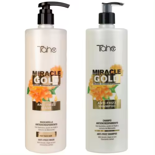 Tahe Miracle Gold Pack Cabellos Gruesos | Champu 1000 ml + Mascarilla para cabellos gruesos 1000 ml. - 1