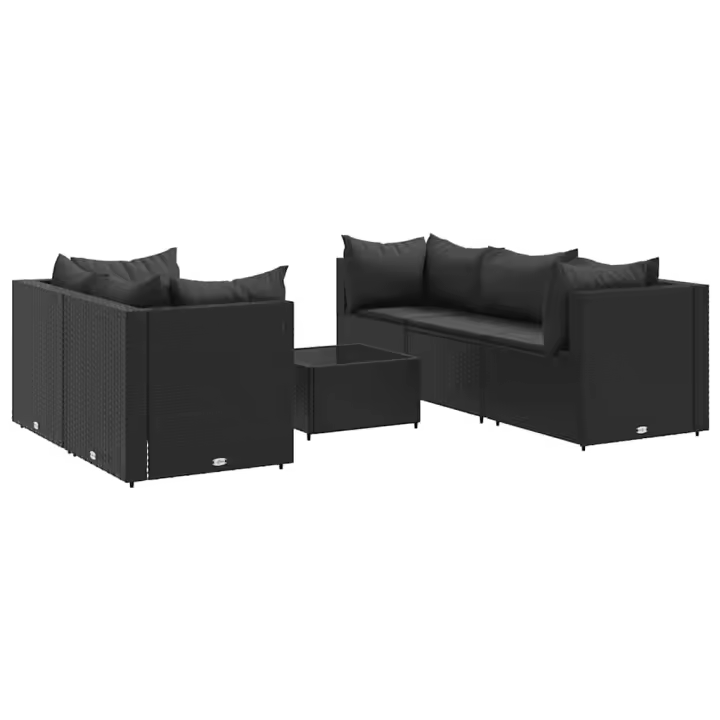 vidaXL Set muebles de jardín 6 piezas y cojines ratán sintético negro - 1