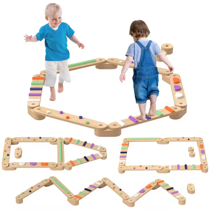 AIYAPLAY Juego de Viga de Equilibrio de Madera para Niños de +3 Años Barra de Equilibrio Infantil para Entrenamiento de Equilibrio en Interiores y Exteriores Multicolor - 1