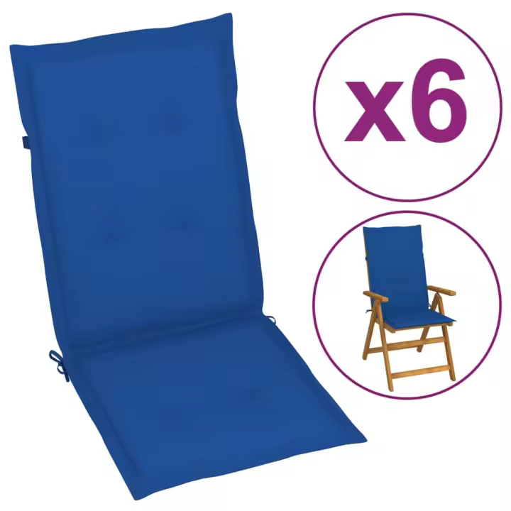 vidaXL Cojín silla de jardín respaldo alto 6 uds tela azul 120x50x3 cm - 1