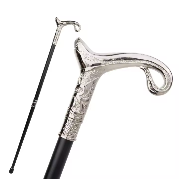 Bastón De Caminar Elegante Y Lujo Blanco Con Línea Curva Decorativo Para Caballeros Cosplay 93cm Punta De Goma Manija De Aleación De Aluminio - 1