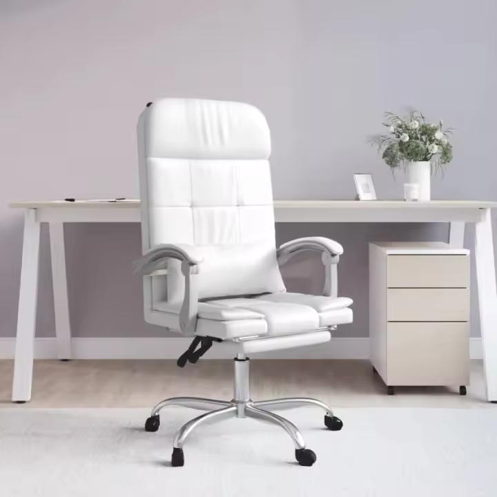 vidaXL Silla de oficina reclinable masaje cuero sintético en color Blanco/Negro/Rosa | cómodas modernas ergonómicas para comedor cocina salón hogar - 1