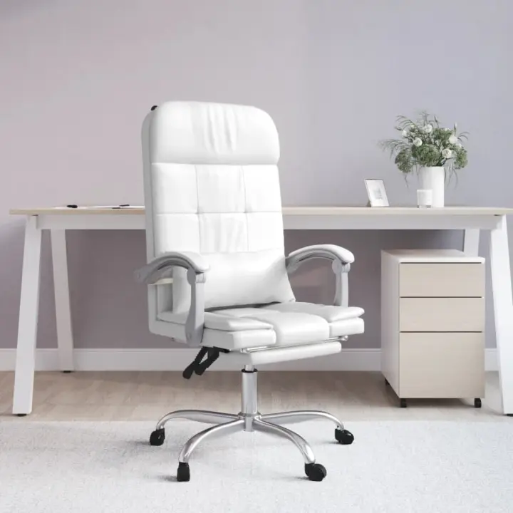 vidaXL Silla de oficina reclinable masaje cuero sintético en color Blanco/Negro/Rosa | cómodas modernas ergonómicas para comedor cocina salón hogar - 1