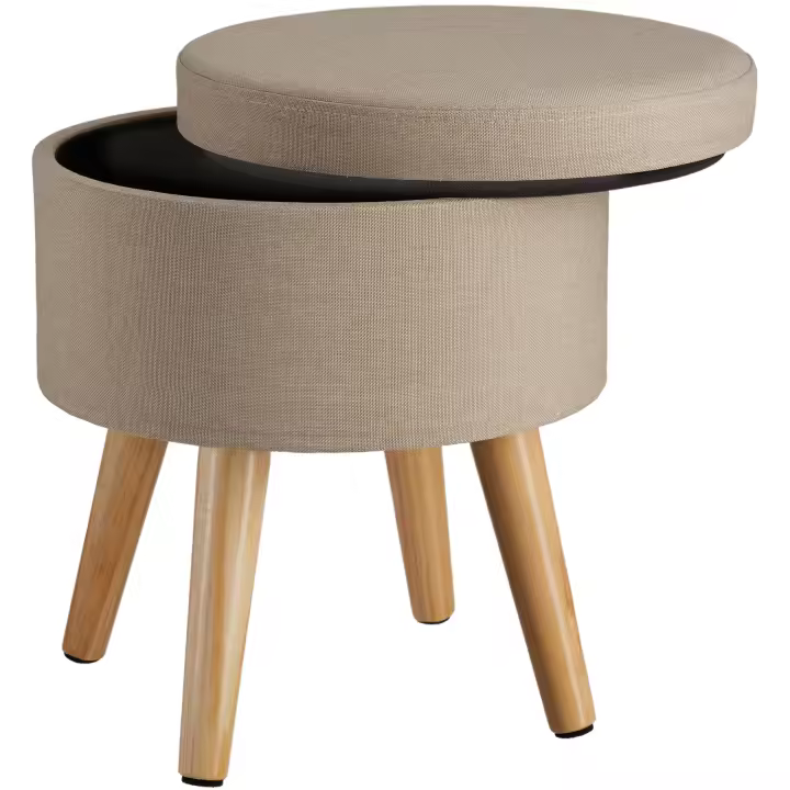 Tectake - Taburete acolchado de almacenamiento Yumi efecto lino con compartimento de almacenamiento 150 kg  Taburete tapizado efecto lino  Versátil y combinable  Práctico compartimento de almacenamiento en el interior - 1