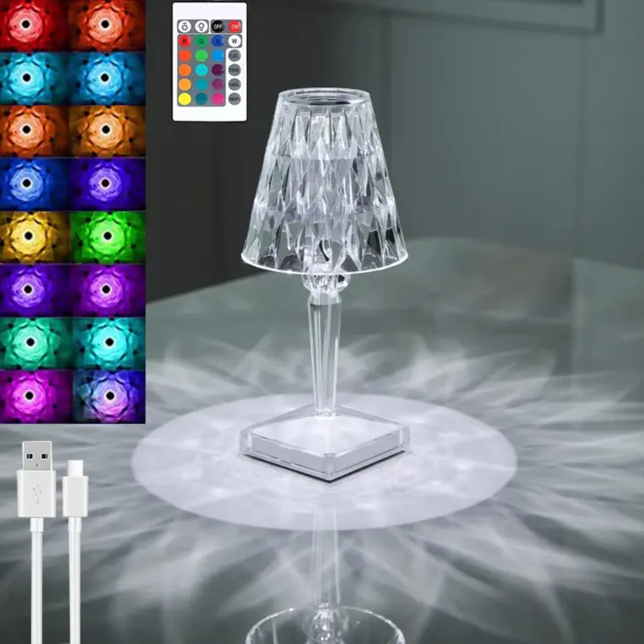 SOMY Lámpara de Mesa de Cristal de Diamante, lámpara de Noche de Dormitorio de Cristal Recargable por USB, Temperatura/Brillo Ajustables, Tipo táctil de batería de Litio, con Control Remoto de batería, lámpara de Banco de Trabajo - 1