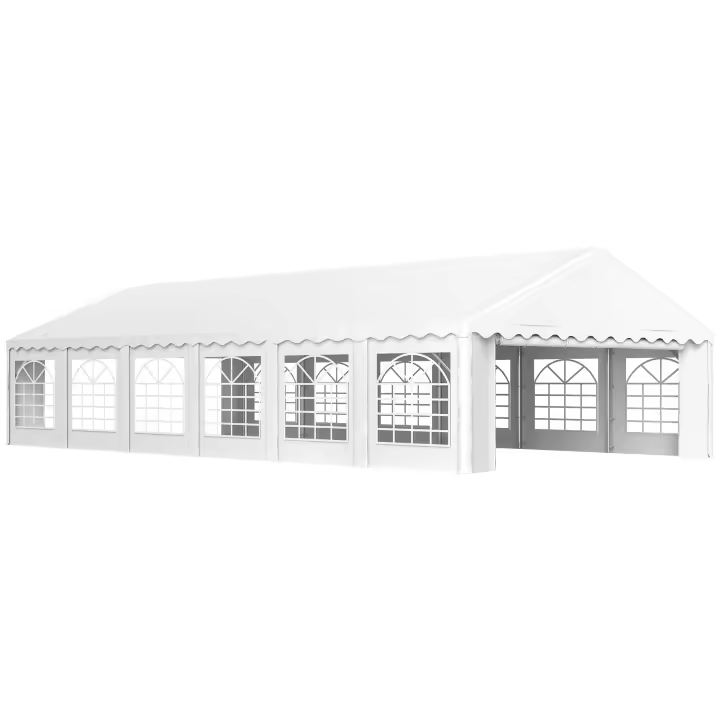 Outsunny Carpa para Fiesta 12x6 m Carpa de Jardín con 12 Paredes Laterales Desmontables y 12 Ventanas Impermeable Protección UV 30+ Cenador Gazabo para Boda Camping Blanco - 1