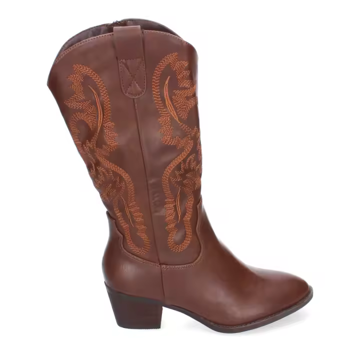 PuntoSalao Botas camperas para mujer bordada tacón bajo cómodo marrón YG809 - 1