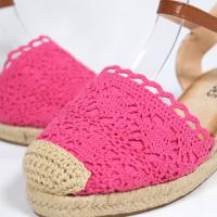 HLUNA - Sandalia Alpargatas de Cuña Bajo 5cm - Puntera cerrada Esparto - Pulsera al tobillo con hebilla - detalle de Encaje Textil - Blanco y Fucsia - HYJ23-10 - details 5