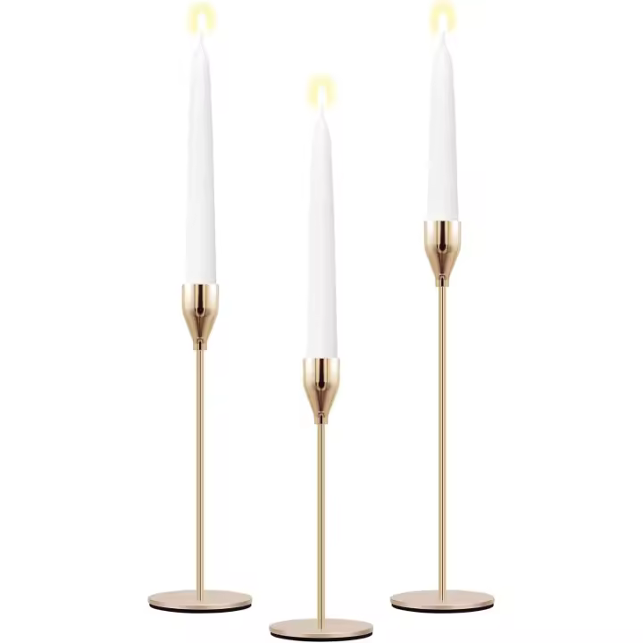 Juego de 3 candelabros dorados de metal cónicos para centro de mesa de comedor - 1