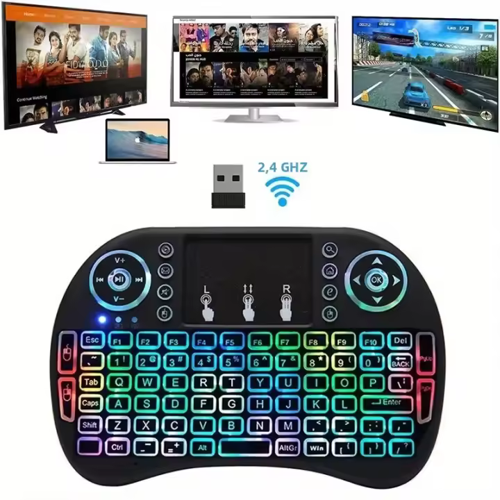 Teclado Inalámbrico Mini I8 2.4G Con Mouse De Aire Y Pantalla Táctil RGB Retroiluminada Para Android TV Box PC Conexión RF Incluye Batería - 1
