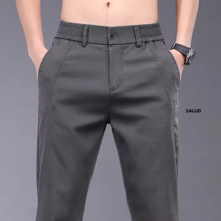 Pantalones Casuales Para Hombre De Seda Lyocell Elásticos Y Delgados Para Primavera Y Verano Pantalones Gris Negocios Con Cintura Media Y Bolsillos - 1