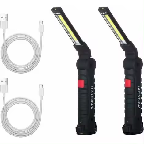 2 x Cob Luz DE TRABAJO recargable Led lámpara de mano Cob taller lámpara Antorcha innica Led Luz de trabajo de mano con lámpara de Inspección de base magnética para senderismo, camping - 1