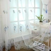 Cortinas De Voile Transparentes Bordadas Azules AnneyOneDecor Para Sala De Estar Y Dormitorio Estilo Pastoral Doble Panel - details 2