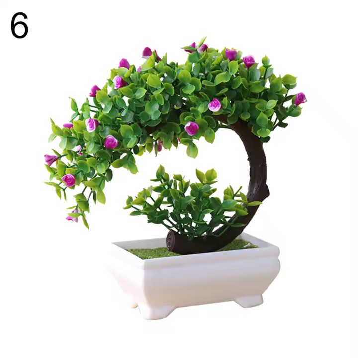 Planta Artificial En Maceta Bonsái Verde Árbol Pequeño Ornamentos Realistas Plásticos Eterna Decoración Floral Para Escritorio - 1
