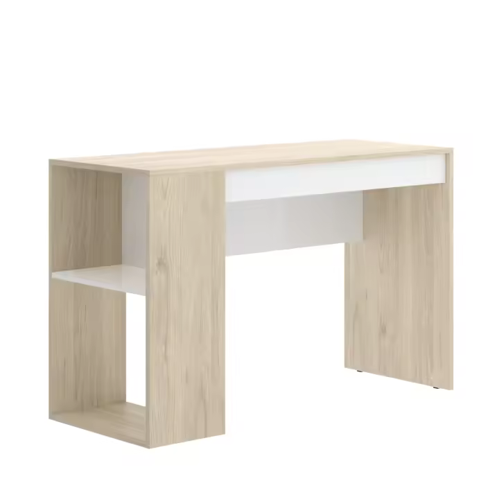 Dekit Escritorio con Estante y Cajón TEO 74x115x50 Natural/Blanco - Ordenado y estante Prácticos - 1