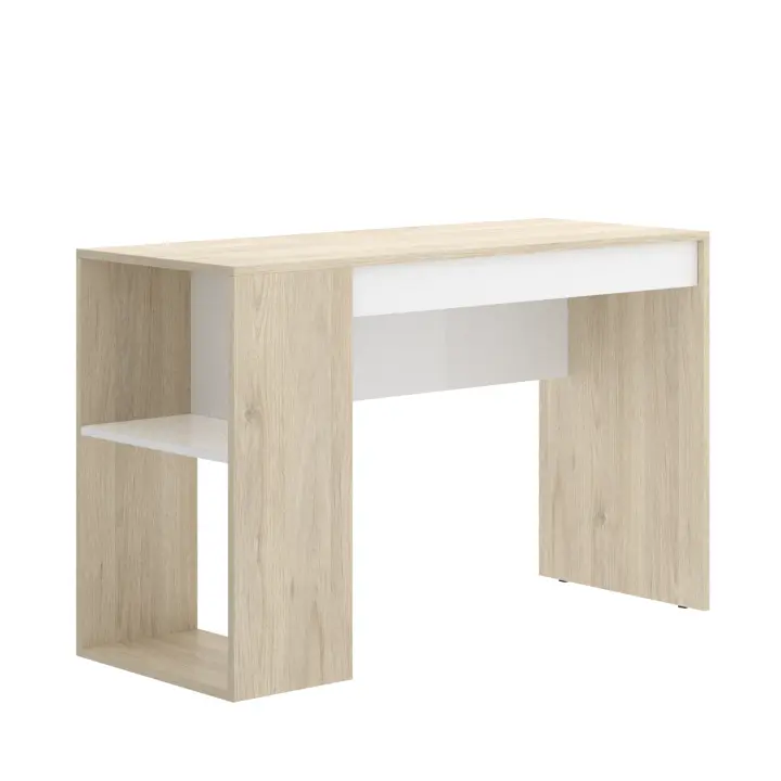 Dekit Escritorio con Estante y Cajón TEO 74x115x50 Natural/Blanco - Ordenado y estante Prácticos - 1