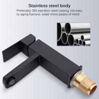 Grifo de Lavabo de Acero Inoxidable Negro Plateado para Baño Mezclador de Agua Caliente y Fría Estilo Contemporáneo con Mango de Latón - details 0
