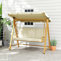Outsunny Balancín de Jardín Exterior con Toldo Ajustable de 3 Plazas Columpio de Jardín Exterior con Cojines y Estructura con Veta de Madera Carga 330 kg 195x120x170 cm Beige - details 1