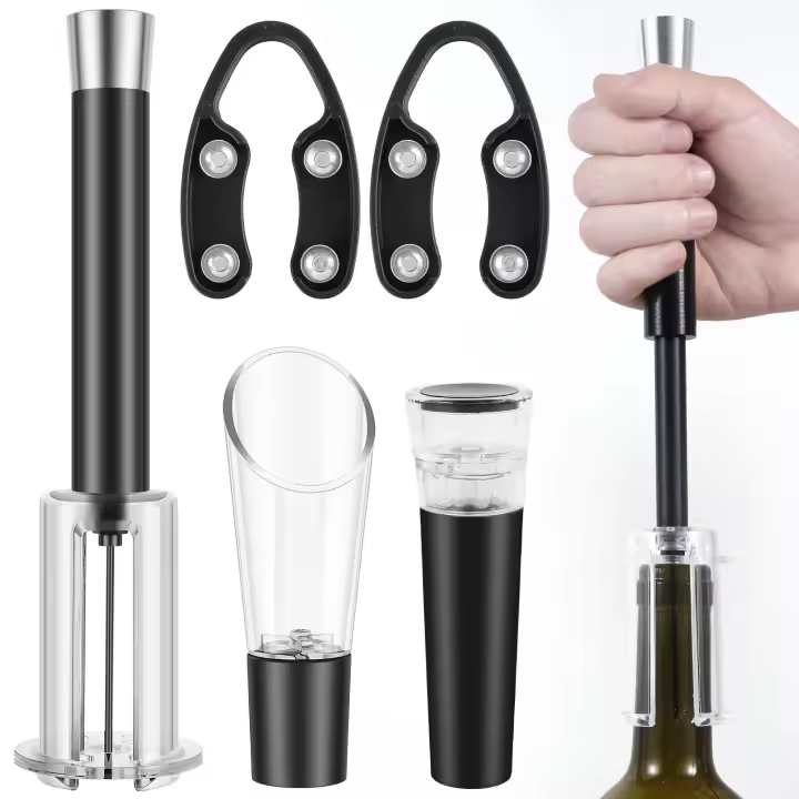 Juego De Abrevidrios Eficiente Con Bomba De Presión Aire Y Cortador De Sellador Incluye Tapa De Vino Y Sellador De Vácuo Remover De Guayota Material De Acero Inoxidable - 1