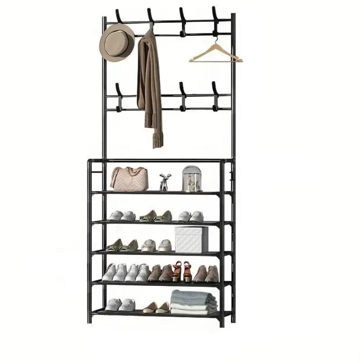 JUPPLIES - Perchero de Pie con Zapatero para Entrada Recibidor, Salón, Habitación - Perchero Zapatero con 5 Estanterias para Zapatos y Perchas de Pie - Perchero Moderno para Almacenamiento 180x60x30cm - 1