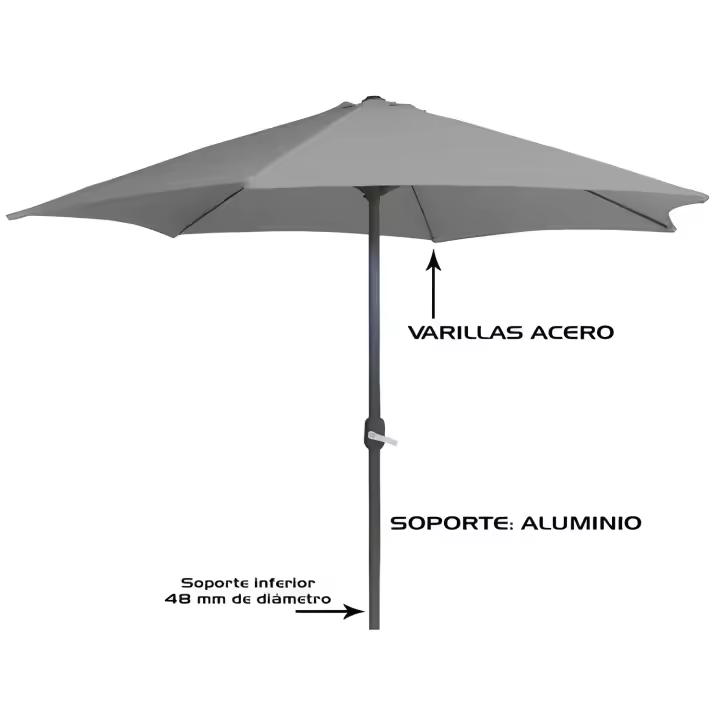 Gerimport Sombrilla Poliester Gris Tubo Acero 48 Mm 3 X 3 Metros - Protección Solar Resistente Al Agua - 1
