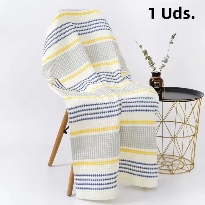 Toalla De Baño De Algodón Puro 70x140cm Gruesa Y Suave Absorbente Para Adultos Y Niños Sin Caer Pelo Tela Waffle Rayada Calidad Superior Para El Hogar - 1