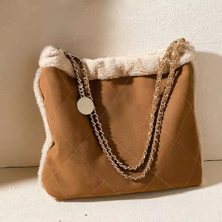 Bolso De Hombro Para Mujer Invierno Moda Casual Grande Cuadros Falso Piel Suave Cadena De Hilo Decorativa Bolsa De Mano Viaje Trabajo - 1