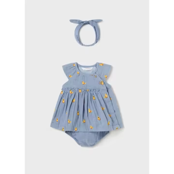 Vestido Mayoral con cubrepañal y diadema Better Cotton recién nacido Gasa Denim - 1