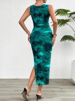 Vestido Slimming Sin Mangas Estampado De Moda Para Mujer Primavera Verano 2024 Cuello Redondo Con Rotura A-Line De Pierna Larga Estilo Playa - details 24