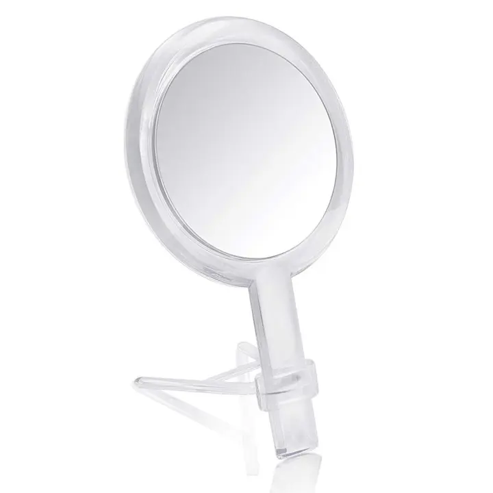 Espejo de maquillaje de mano de doble cara con aumento de 3X y 5X y soporte, espejo de tocador de mano, transparente - 1